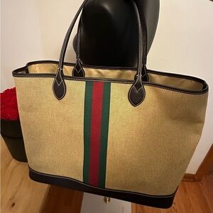 NWOT Authentic Gucci Reversible Tote Bag Tan Canvas with Leather trim 7267557977